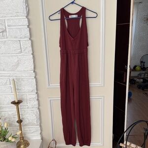 Free People Sleeveless V-Neck Jumpsuit in Wine